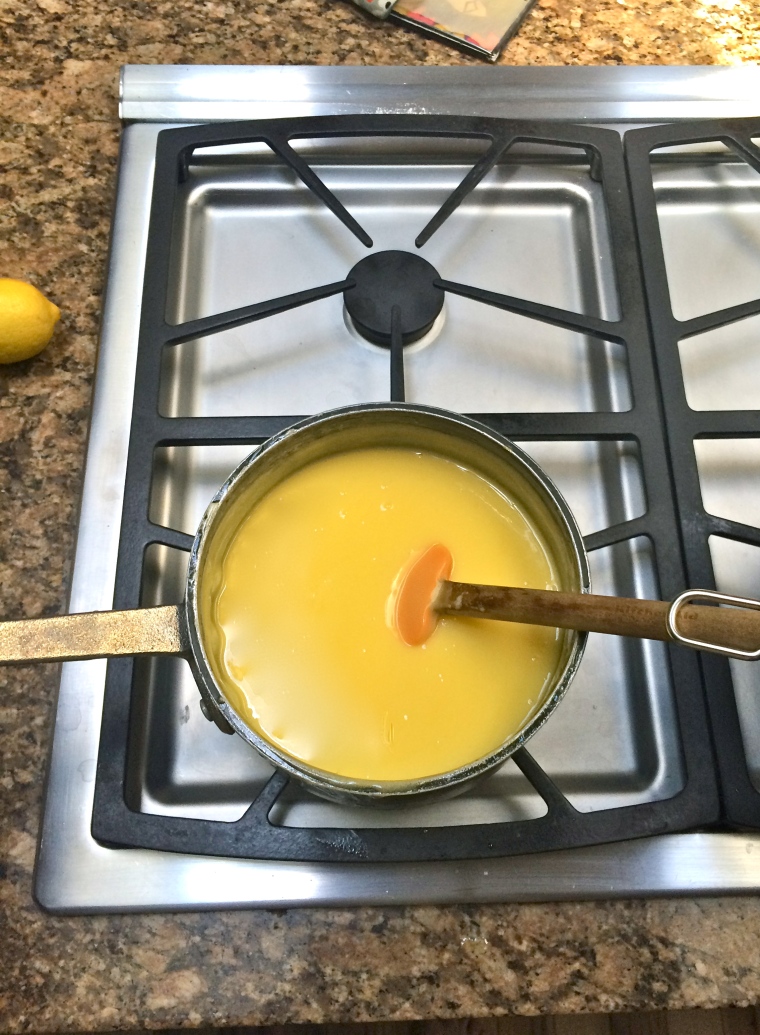 Lemon Curd Tart | KellyintheKitchen | Ingredients: butter, sugar, eggs, lemon juice, ground almonds, flour, water, parchment paper